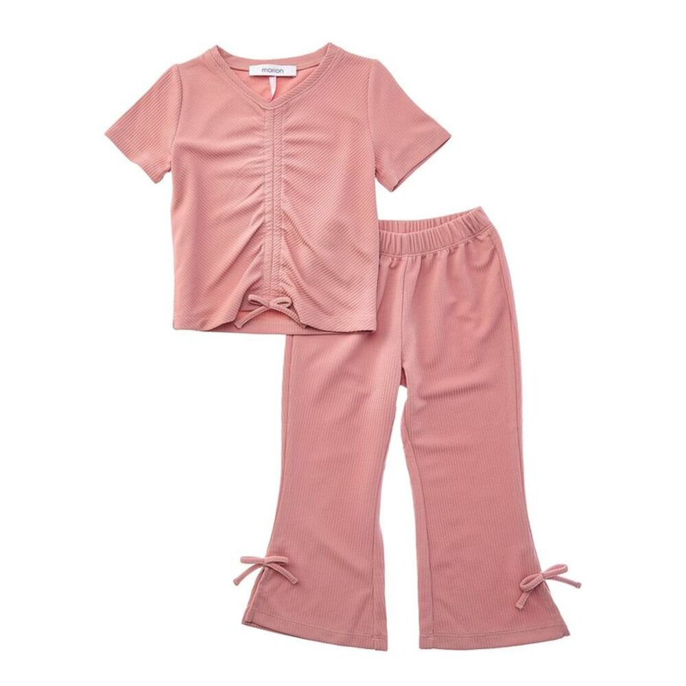 Marion Girls  2Pc Ruched Top & Pant Set, Pink